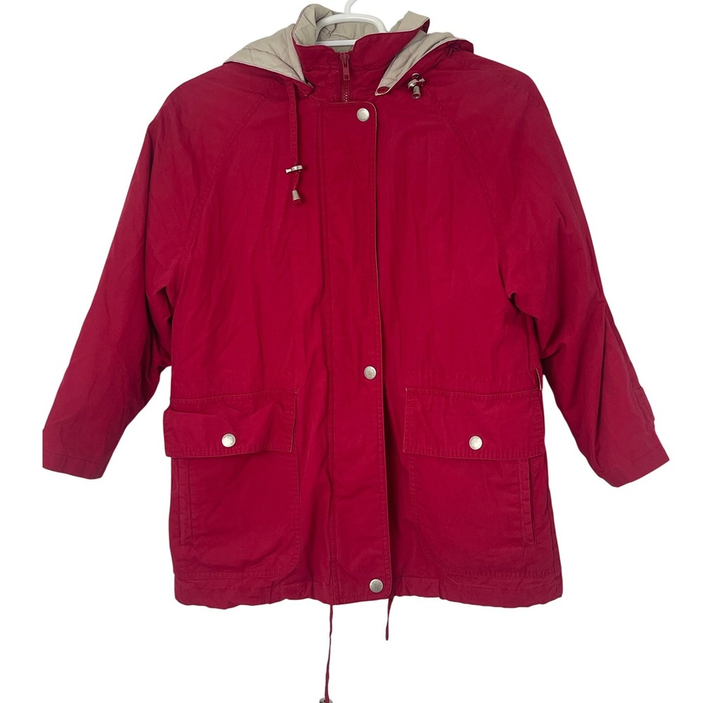 00412 - London Fog Red Hooded Removeable Lining/Hood Jacket Drawstring Small